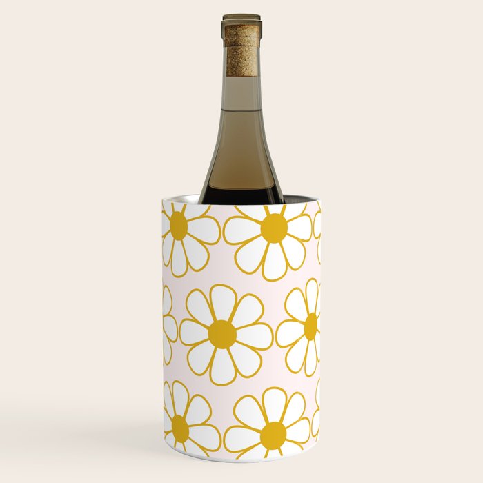 Cheerful Retro Daisy Flowers Pattern in Pale Pink and Mustard Wine Chiller Gallery Image 2