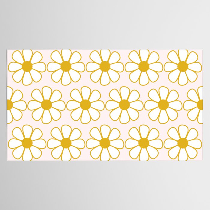 Cheerful Retro Daisy Flowers Pattern in Pale Pink and Mustard Tablecloth Gallery Image 2