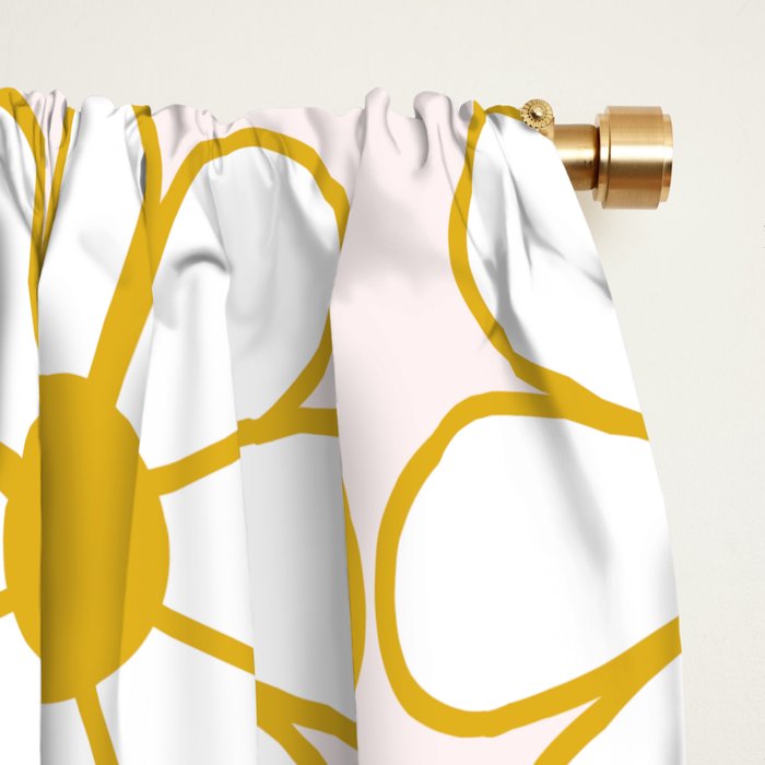 Cheerful Retro Daisy Flowers Pattern in Pale Pink and Mustard Window Curtain Gallery Image 2