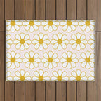Cheerful Retro Daisy Flowers Pattern in Pale Pink and Mustard Outdoor Rug Gallery Image 1