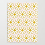 Cheerful Retro Daisy Flowers Pattern in Pale Pink and Mustard Poster Gallery Image 4