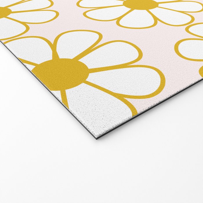 Cheerful Retro Daisy Flowers Pattern in Pale Pink and Mustard Welcome Mat Gallery Image 2