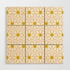 Cheerful Retro Daisy Flowers Pattern in Pale Pink and Mustard Wood Wall Art Gallery Image 1