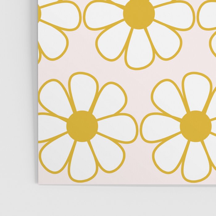 Cheerful Retro Daisy Flowers Pattern in Pale Pink and Mustard Poster Gallery Image 3