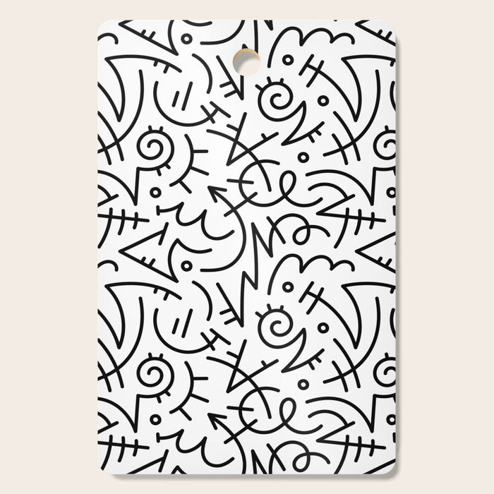 Abstract black and white line doodle pattern Cutting Board Gallery Image 1