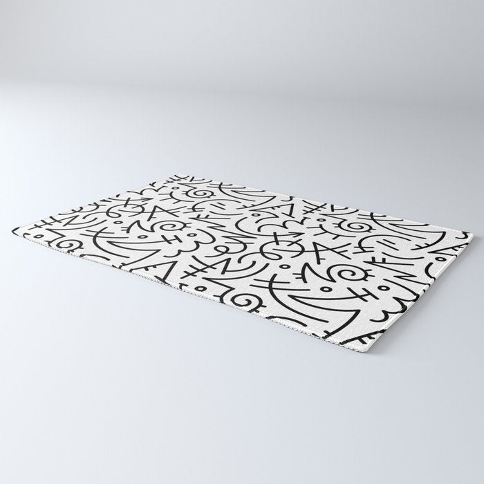 Abstract black and white line doodle pattern Rug Gallery Image 3