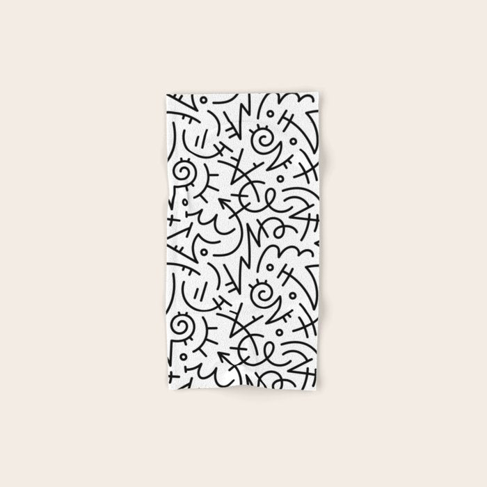 Abstract black and white line doodle pattern Bath Towel Gallery Image 1