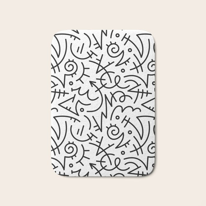 Abstract black and white line doodle pattern Bath Mat Gallery Image 1