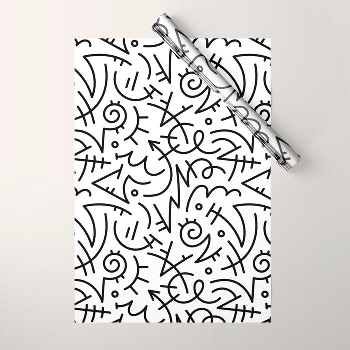 Abstract black and white line doodle pattern Wrapping Paper Gallery Image 1