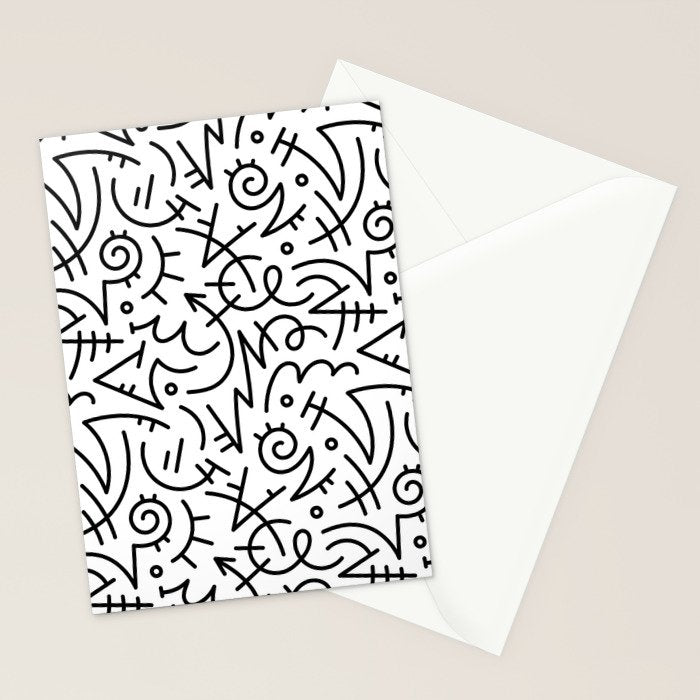 Abstract black and white line doodle pattern Stationery Card Gallery Image 2