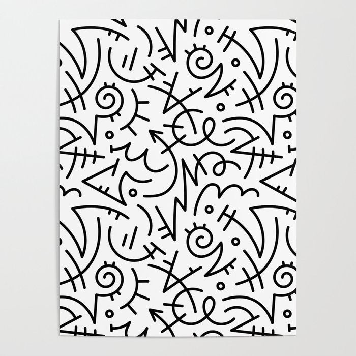 Abstract black and white line doodle pattern Poster Gallery Image 4