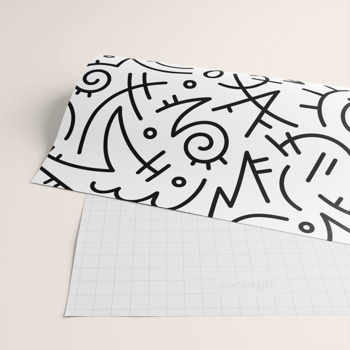 Abstract black and white line doodle pattern Wrapping Paper Gallery Image 2