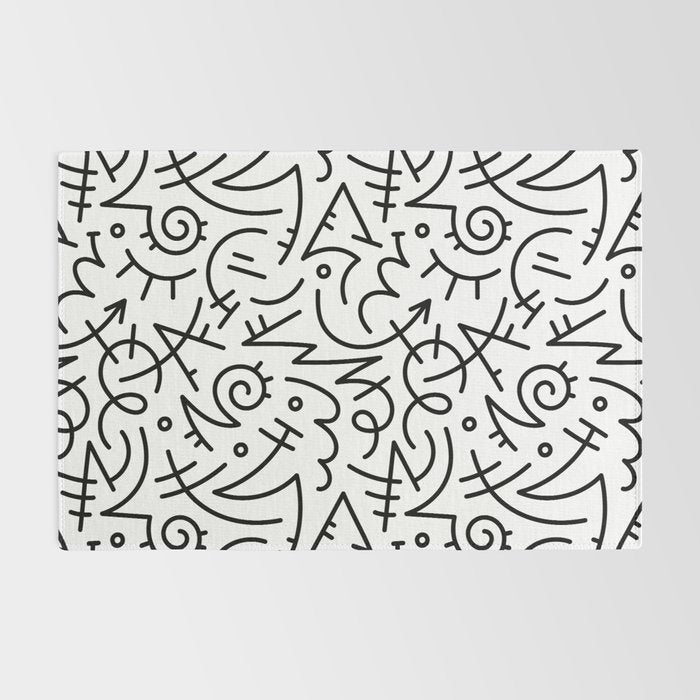 Abstract black and white line doodle pattern Rug Gallery Image 2