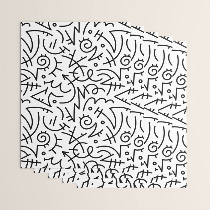 Abstract black and white line doodle pattern Wrapping Paper Gallery Image 3