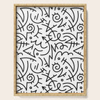 Abstract black and white line doodle pattern Serving Tray Gallery Image 1