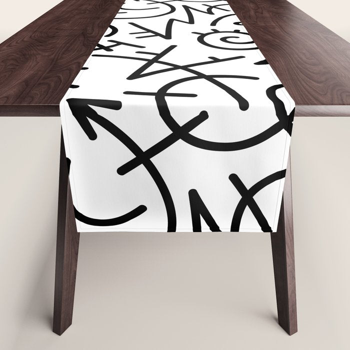 Abstract black and white line doodle pattern Table Runner Gallery Image 1