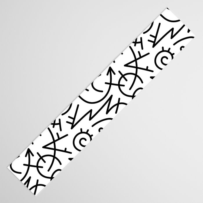 Abstract black and white line doodle pattern Table Runner Gallery Image 3