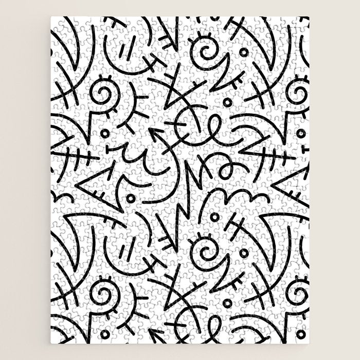 Abstract black and white line doodle pattern Jigsaw Puzzle Gallery Image 1