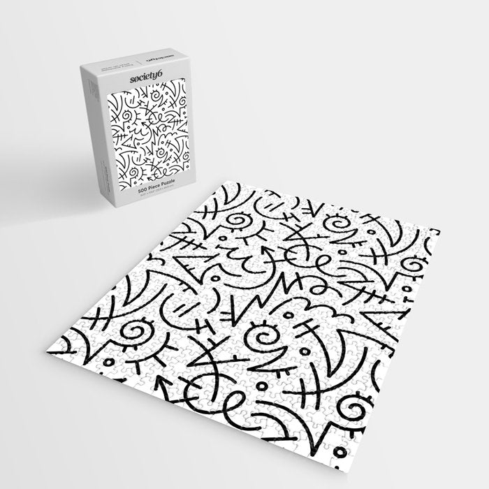 Abstract black and white line doodle pattern Jigsaw Puzzle Gallery Image 2