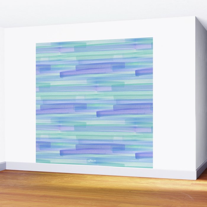 Abstract Watercolor Waves in Cool Blue Wall Mural Gallery Image 2