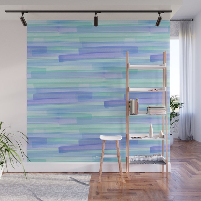 Abstract Watercolor Waves in Cool Blue Wall Mural Gallery Image 1