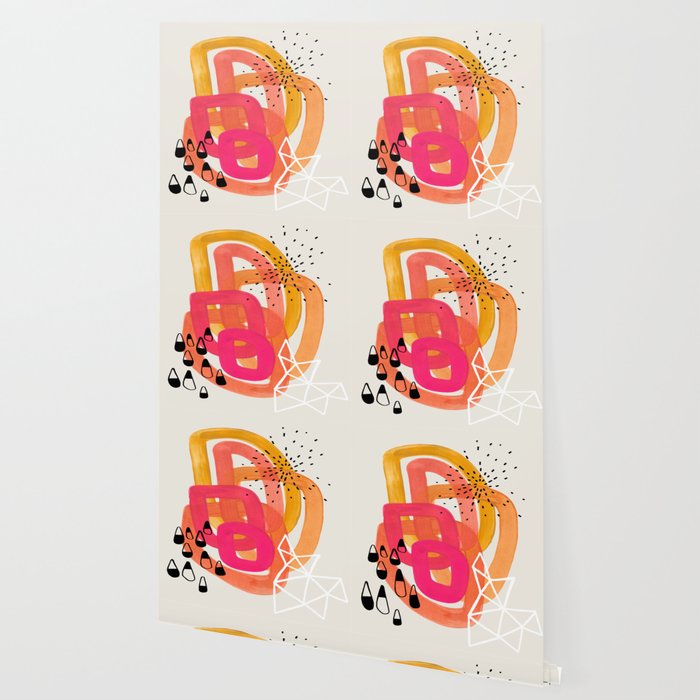 Mid Century Modern Abstract Colorful Art Ombre Magenta Yellow Circles Raindrops Geometric Pattern Wallpaper Gallery Image 2
