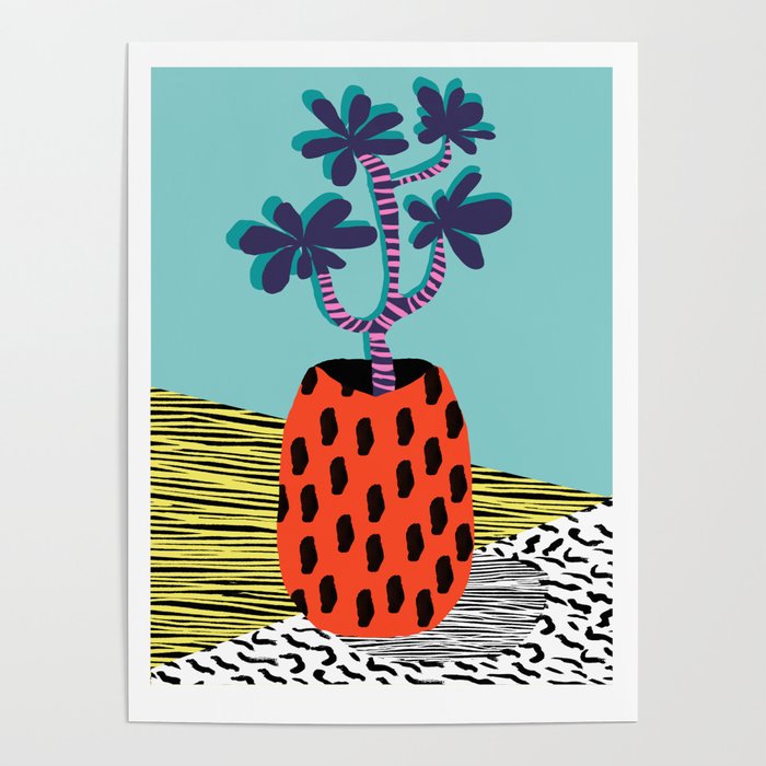 Spazzing - throwback house plant retro 1980s style memphis design neon art pop art print dorm room h Poster Gallery Image 4