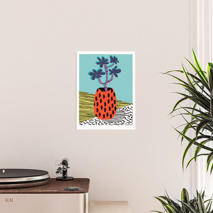 Spazzing - throwback house plant retro 1980s style memphis design neon art pop art print dorm room h Poster Gallery Image 2