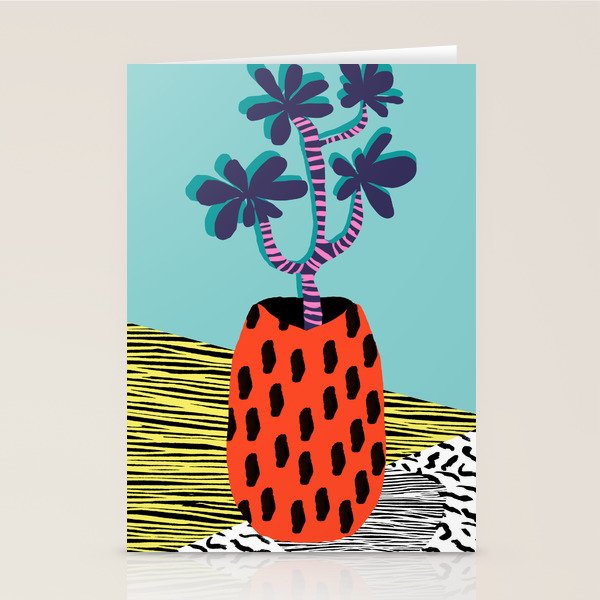 Spazzing - throwback house plant retro 1980s style memphis design neon art pop art print dorm room h Stationery Card Gallery Image 1