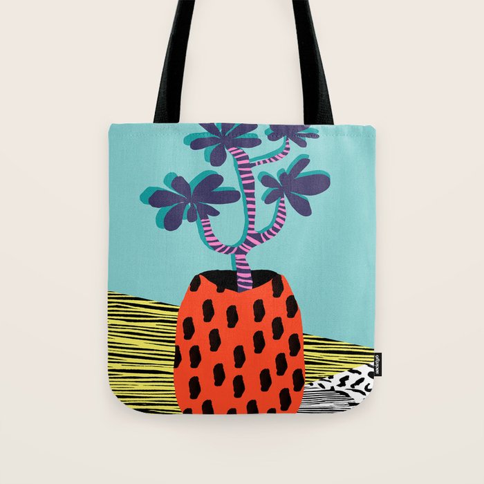 Spazzing - throwback house plant retro 1980s style memphis design neon art pop art print dorm room h Tote Bag Gallery Image 1