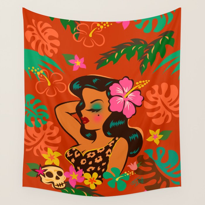 Tropical Tiki Girl Wall Tapestry Gallery Image 1