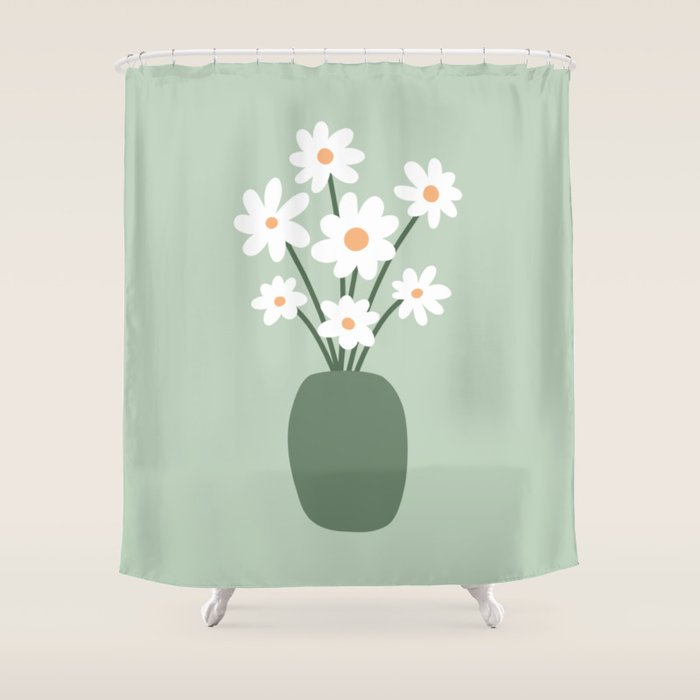 Daisies in Vase (sage green) Shower Curtain Gallery Image 1