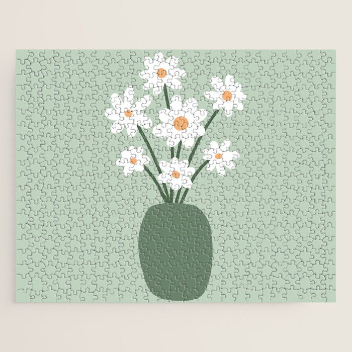 Daisies in Vase (sage green) Jigsaw Puzzle Gallery Image 1