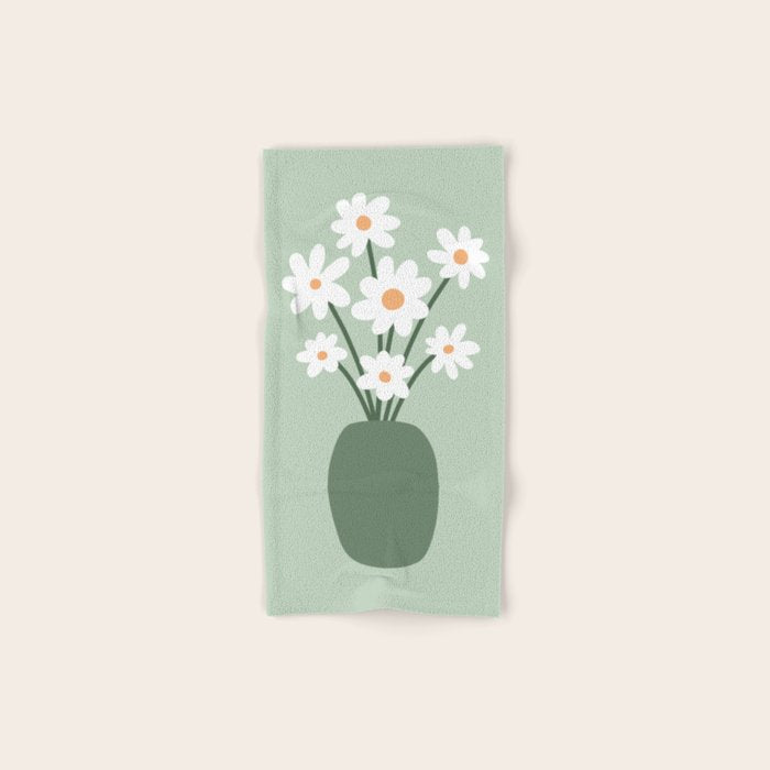 Daisies in Vase (sage green) Bath Towel Gallery Image 1