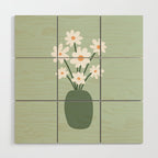 Daisies in Vase (sage green) Wood Wall Art Gallery Image 1