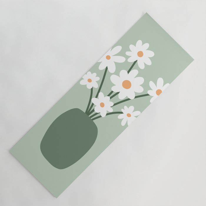 Daisies in Vase (sage green) Yoga Mat Gallery Image 1