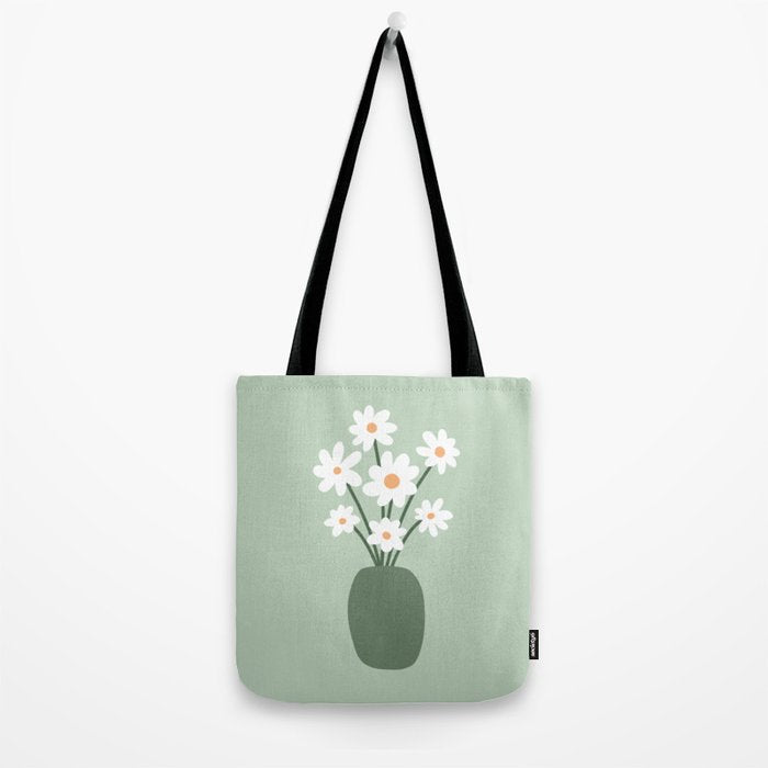 Daisies in Vase (sage green) Tote Bag Gallery Image 2