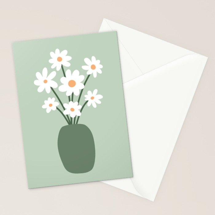 Daisies in Vase (sage green) Stationery Card Gallery Image 2