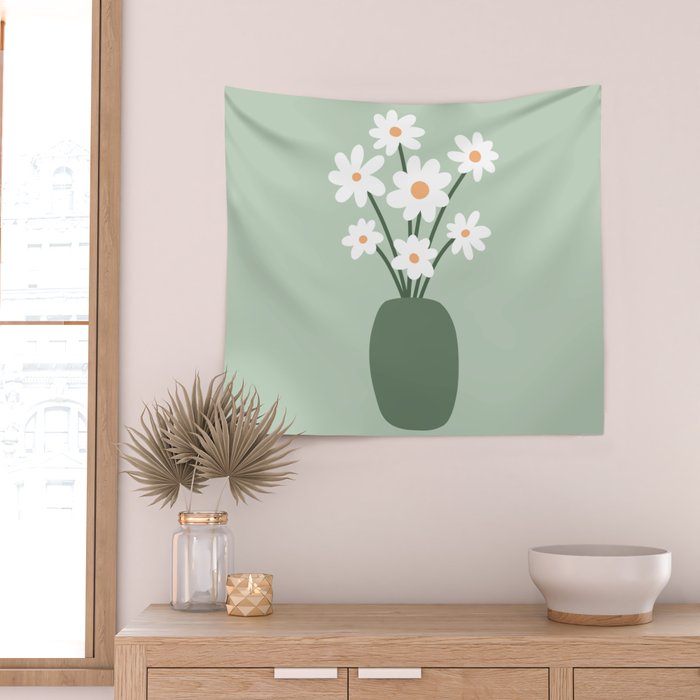 Daisies in Vase (sage green) Wall Tapestry Gallery Image 2