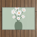 Daisies in Vase (sage green) Outdoor Rug Gallery Image 1