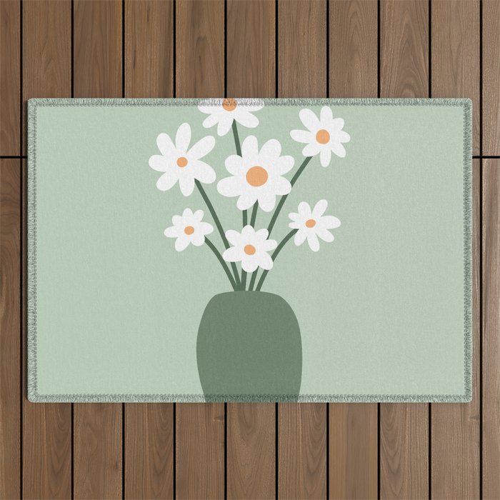 Daisies in Vase (sage green) Outdoor Rug Gallery Image 1