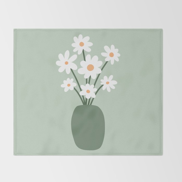 Daisies in Vase (sage green) Throw Blanket Gallery Image 2