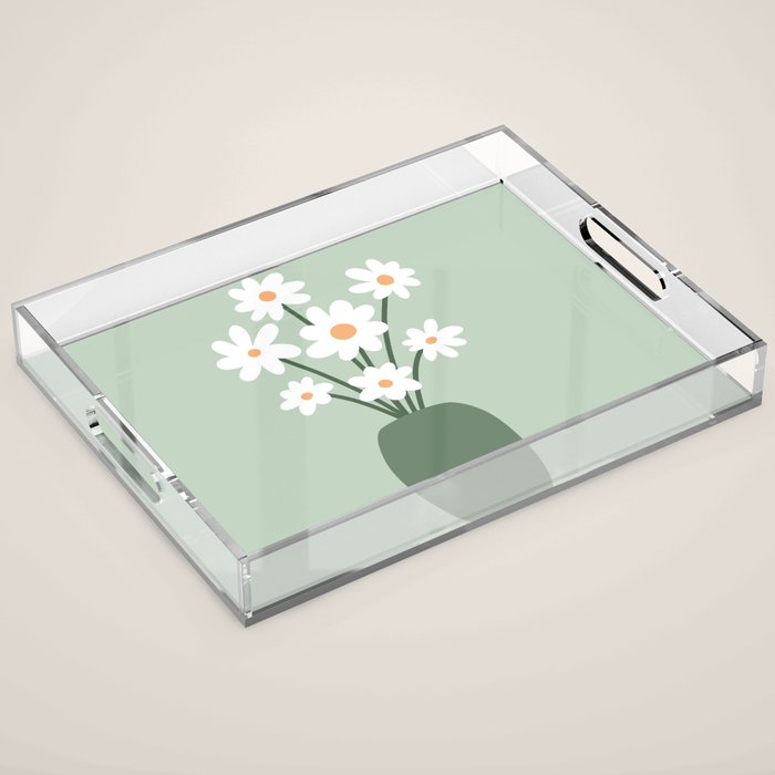 Daisies in Vase (sage green) Acrylic Tray Gallery Image 1