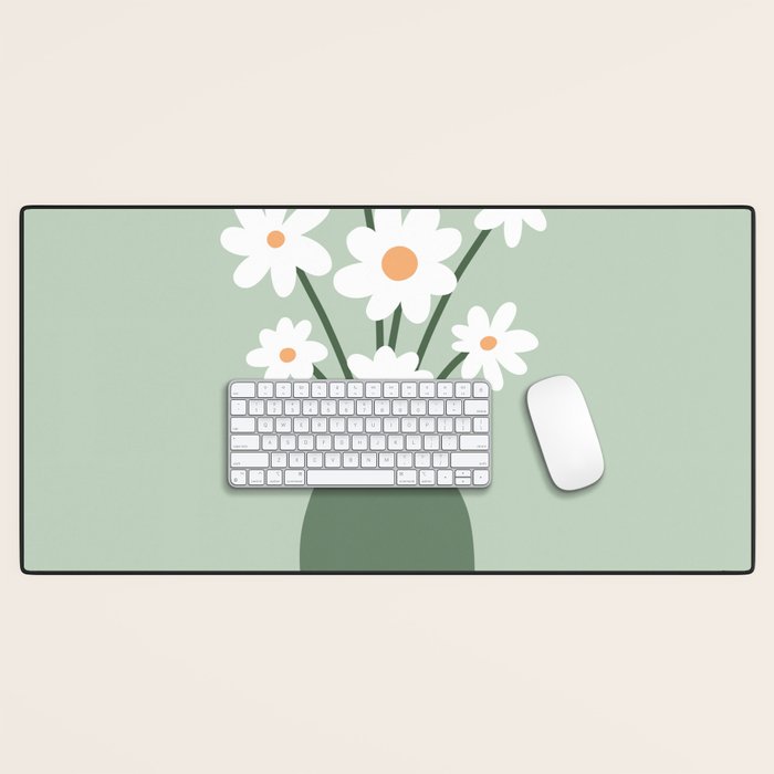 Daisies in Vase (sage green) Desk Mat Gallery Image 1