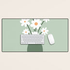 Daisies in Vase (sage green) Desk Mat Gallery Image 1