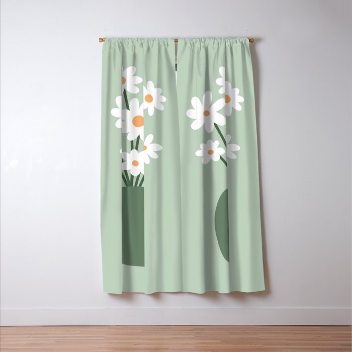 Daisies in Vase (sage green) Window Curtain Gallery Image 3