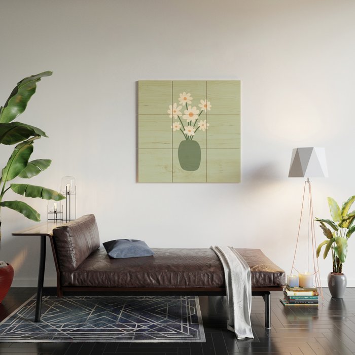 Daisies in Vase (sage green) Wood Wall Art Gallery Image 2