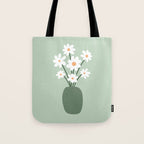 Daisies in Vase (sage green) Tote Bag Gallery Image 1