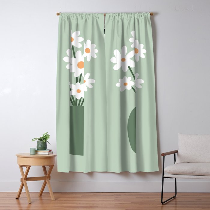 Daisies in Vase (sage green) Window Curtain Gallery Image 5