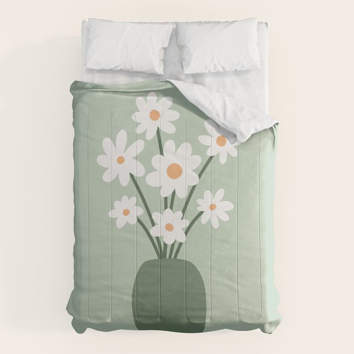 Daisies in Vase (sage green) Comforter Gallery Image 6